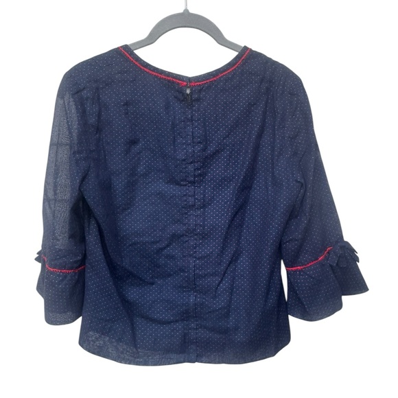 Vintage Susan Thomas Blouse Navy with Red Polka Dots - Picture 7 of 9